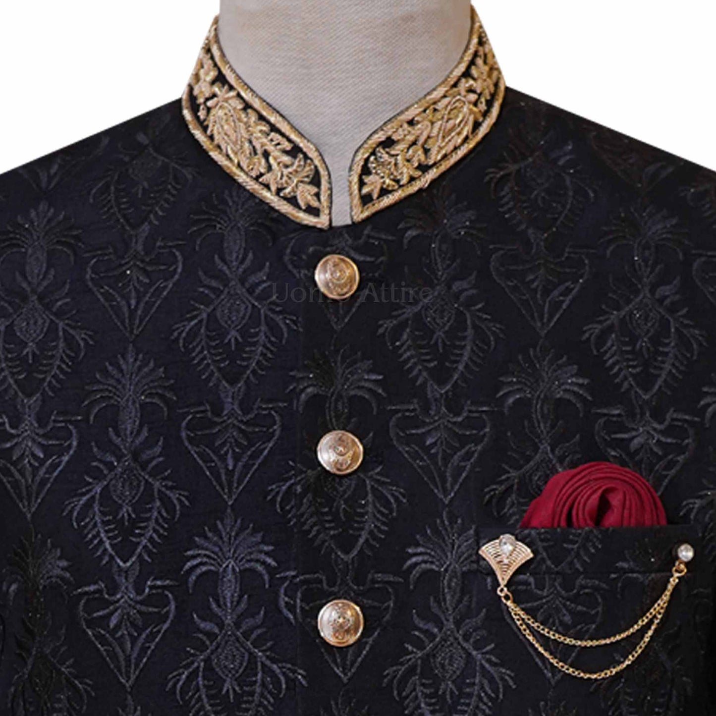 
                  
                    Black prince coat with golden embellishments | Black prince coat for groom 4
                  
                