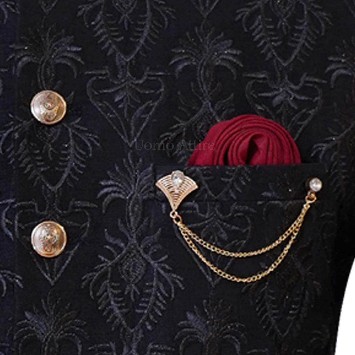 Black prince coat with golden embellishments | Black prince coat for groom 5