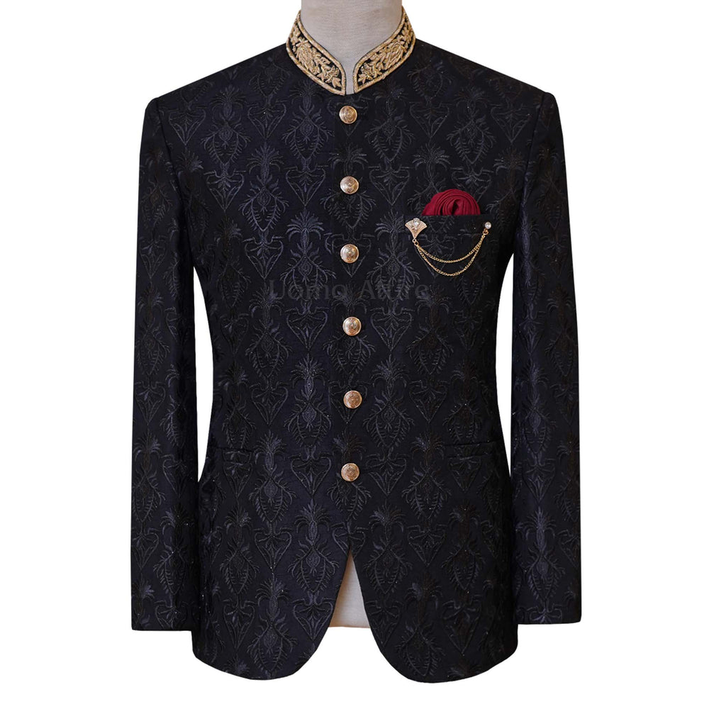 
                  
                    Black prince coat with golden embellishments | Black prince coat for groom
                  
                