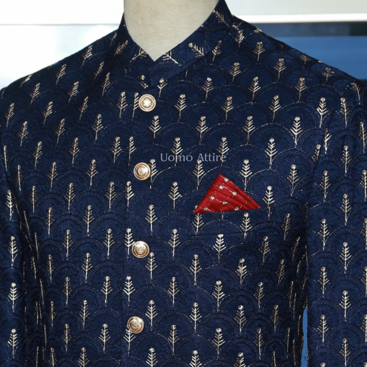 Navy Blue Prince Coat with Golden Hand Work