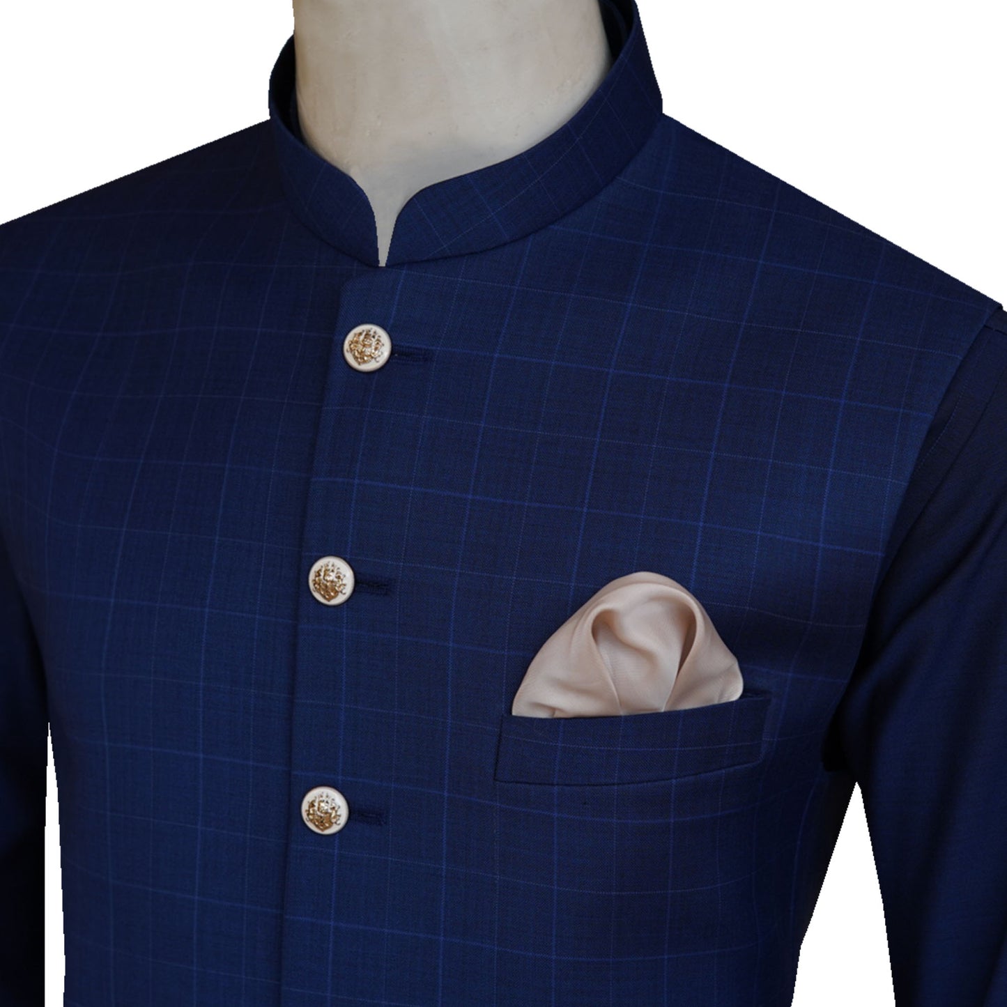 Men's Blue Check Waistcoat with Kurta Pajama