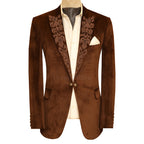 Brown Velvet Tuxedo Jacket with Floral Hand Jewlery Work