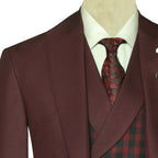 Burgundy Wedding Suit for Groom with Check Vest with Knitted Tie