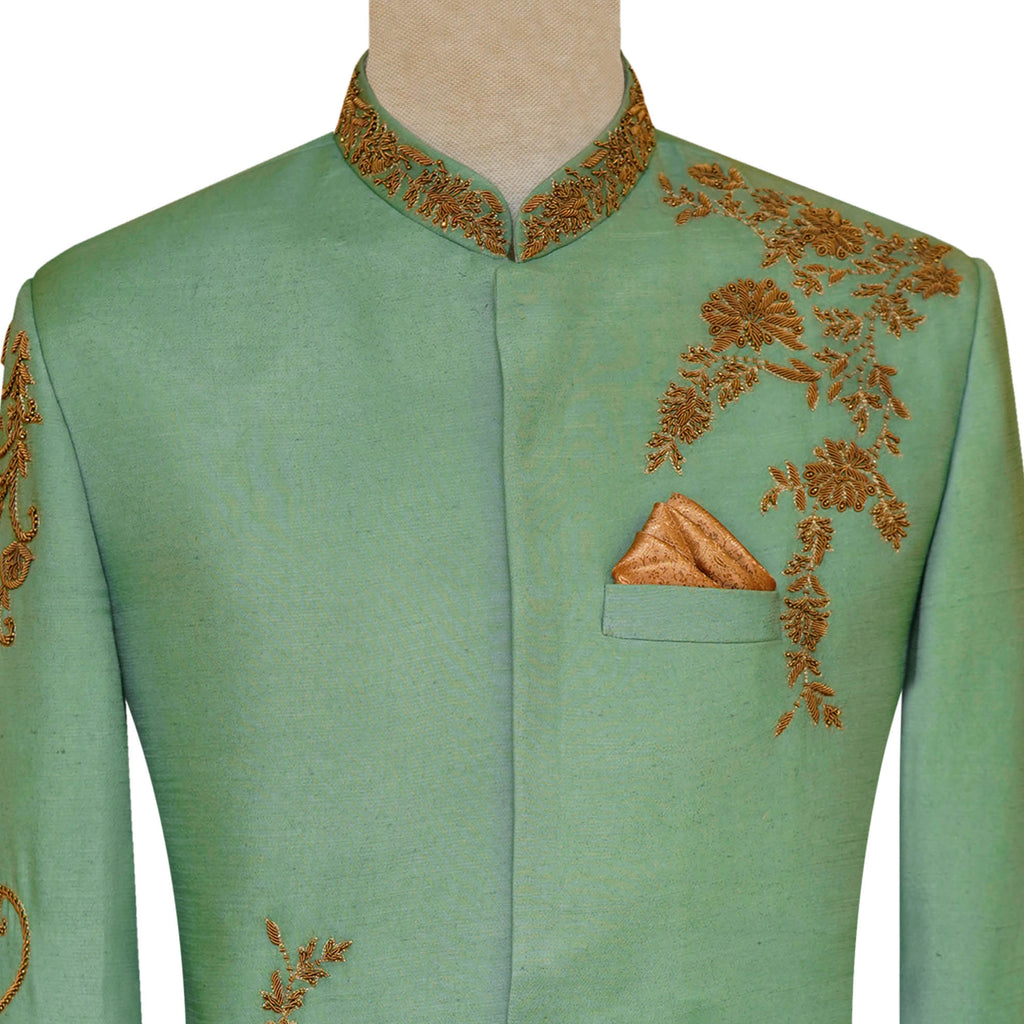 Buy Sea Green Prince Coat with Golden Work | Prince Coat Online