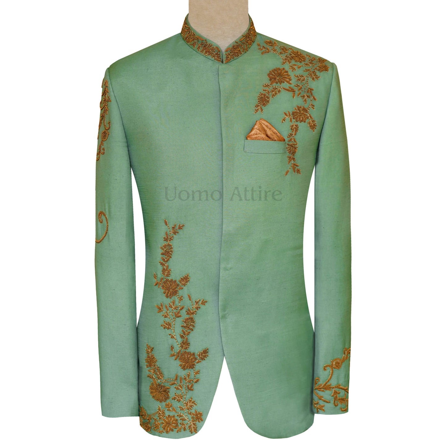 Buy Sea Green Prince Coat with Golden Work | Prince Coat Online in USA