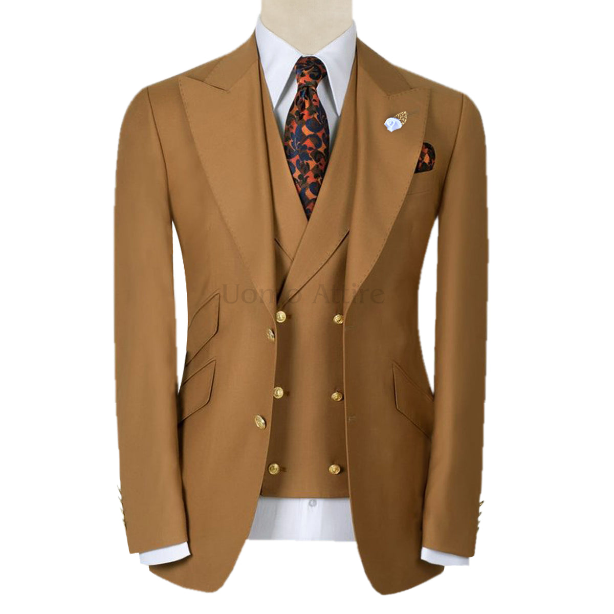 Caramel Brown Wedding Italian 3 Piece Suit for Groom Uomo Attire