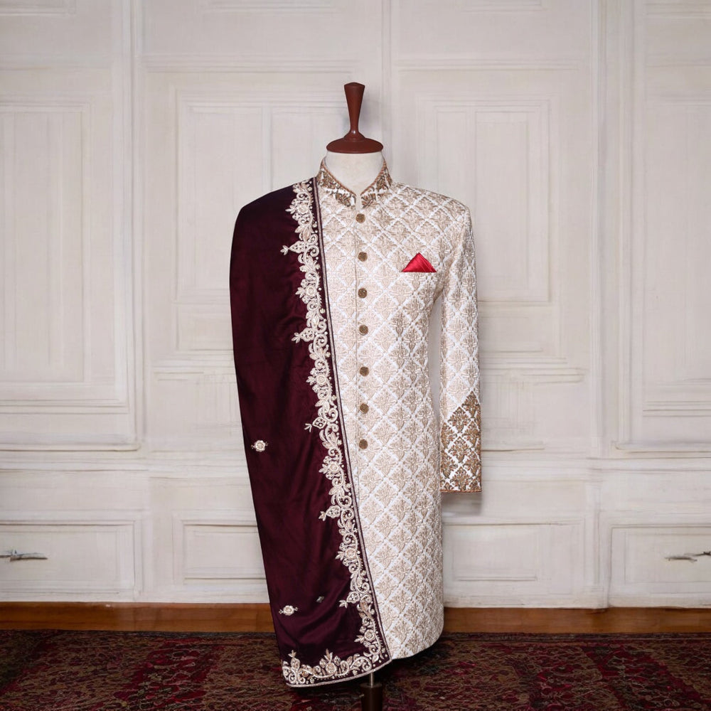 
                  
                    Champagne Gold Designer Wedding Sherwani for Groom
                  
                