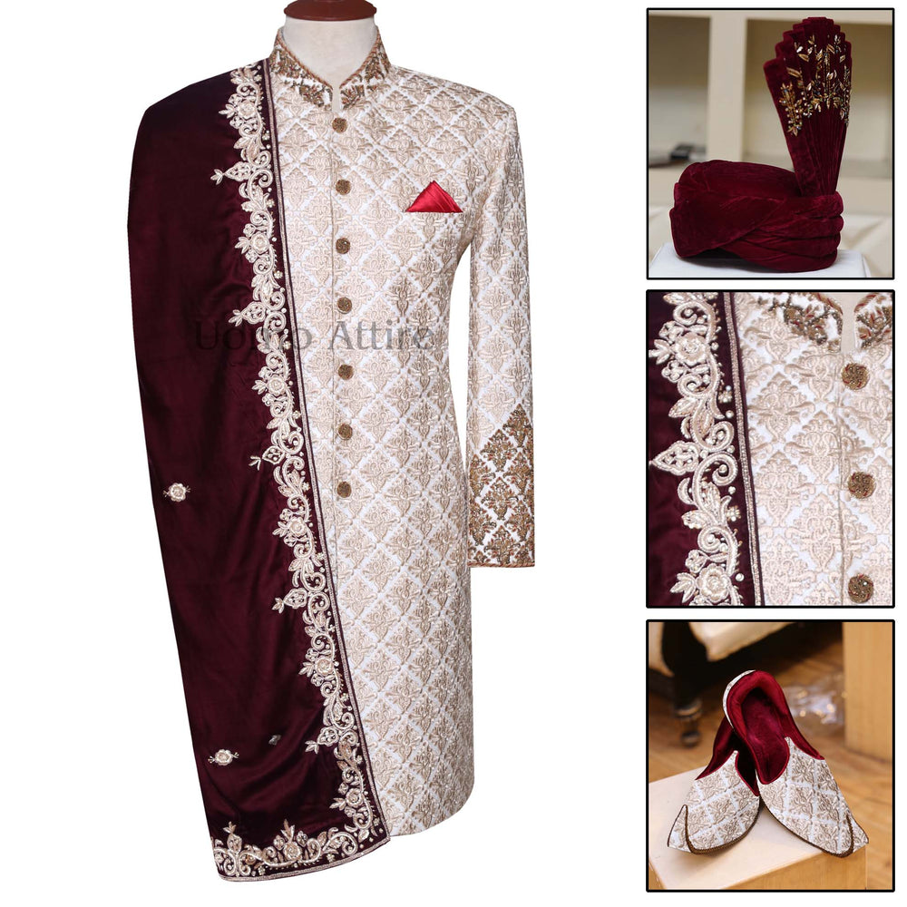 Champagne Gold Designer Wedding Sherwani for Groom