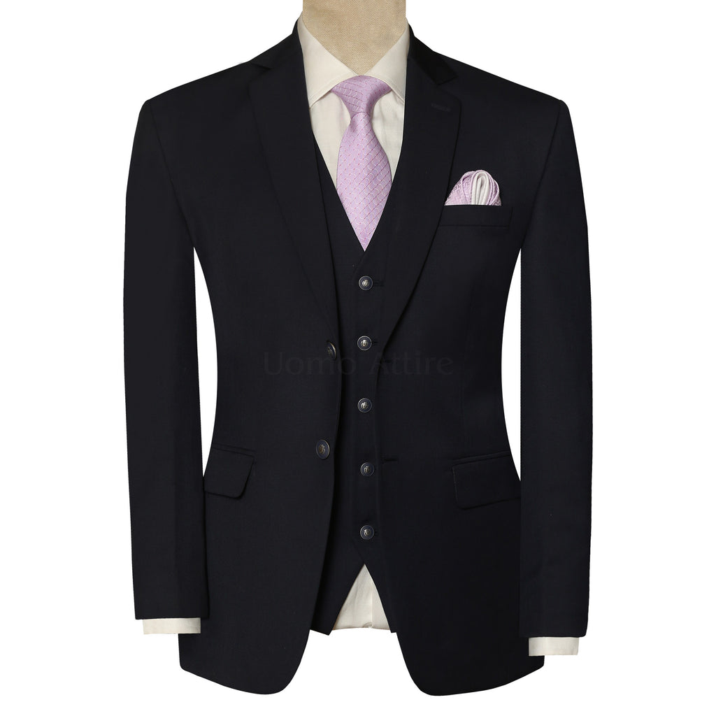 Italian Wool Charcoal Grey 3 Piece Suit for Men