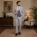 Luxury Italian 3-Piece Suit with Contrast Plaid Waistcoat