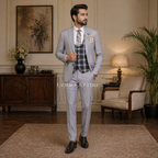 Luxury Italian 3-Piece Suit with Contrast Plaid Waistcoat
