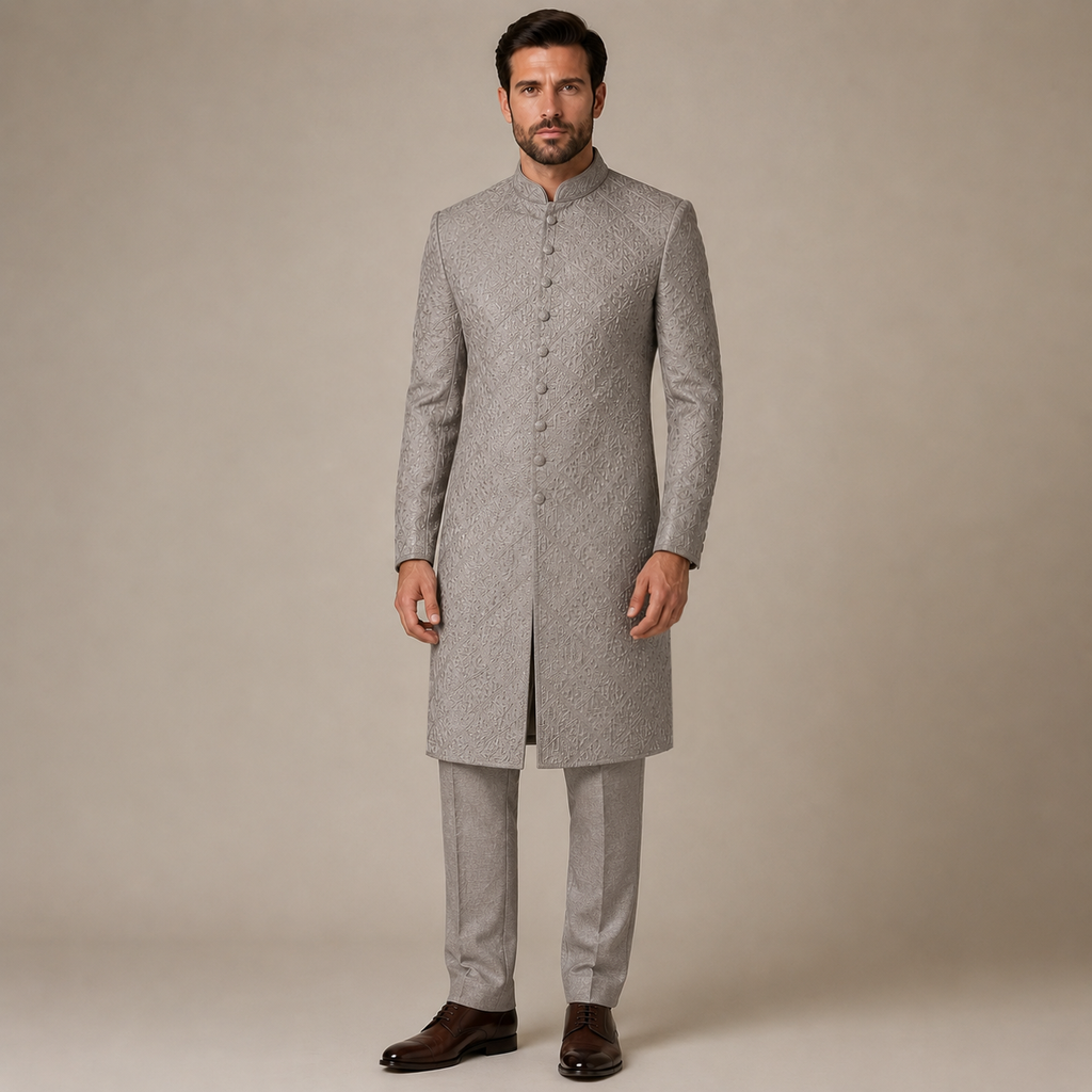 Grey Embroidered Sherwani for Men