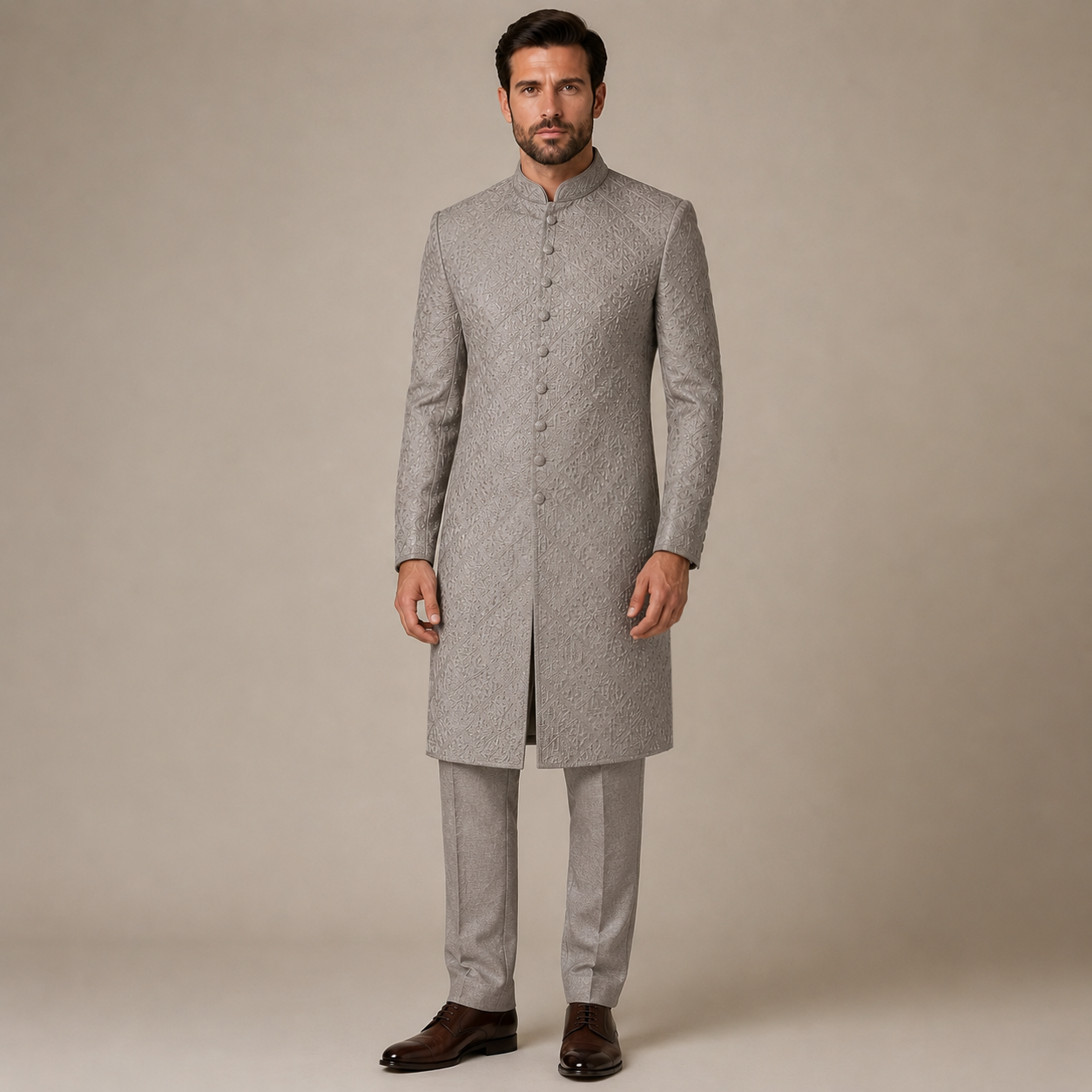 
                  
                    Grey Embroidered Sherwani for Men
                  
                