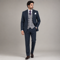 Zinc Blue 3 Piece Suit for Men in Guabello Wool Cashmere