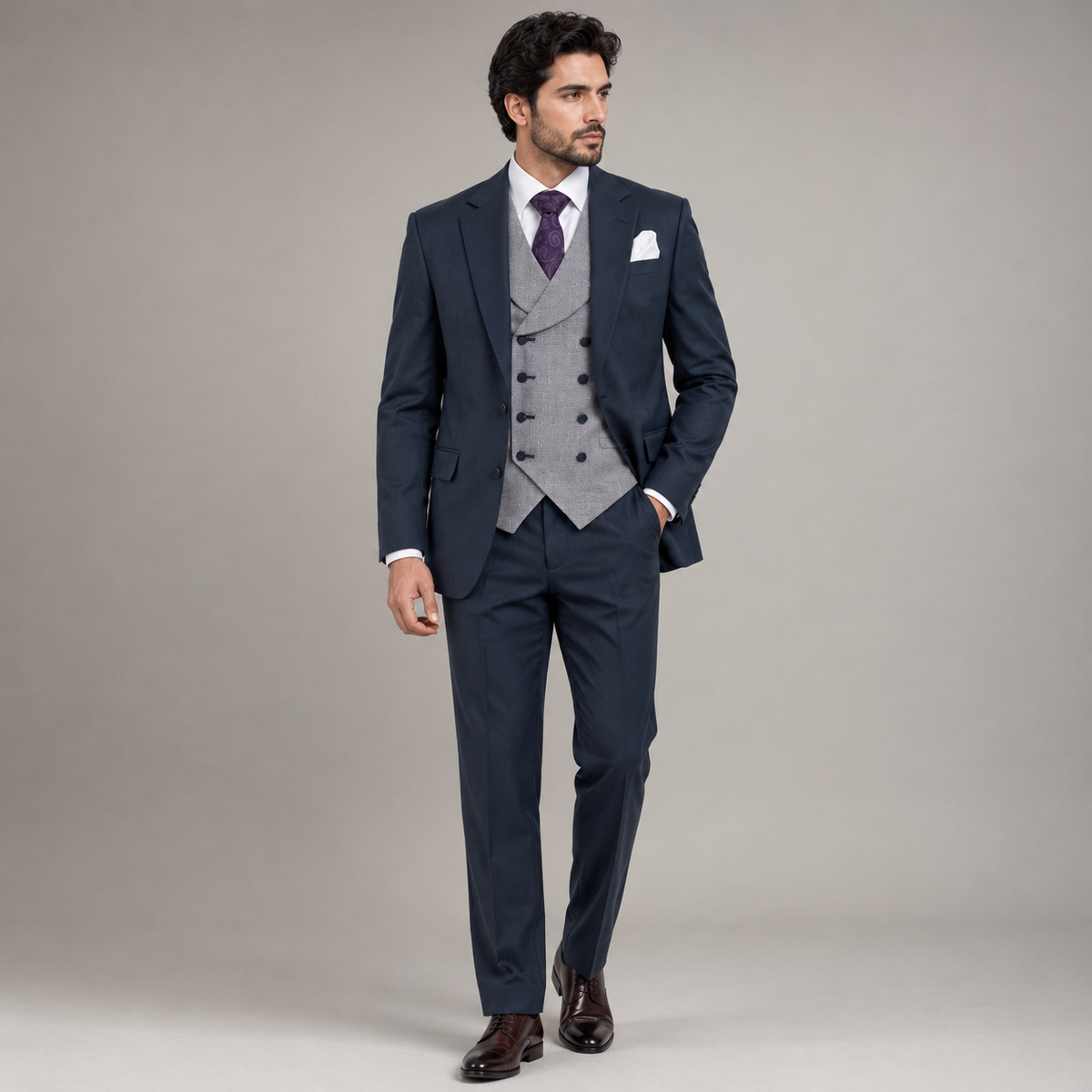 Zinc Blue 3 Piece Suit for Men in Guabello Wool Cashmere