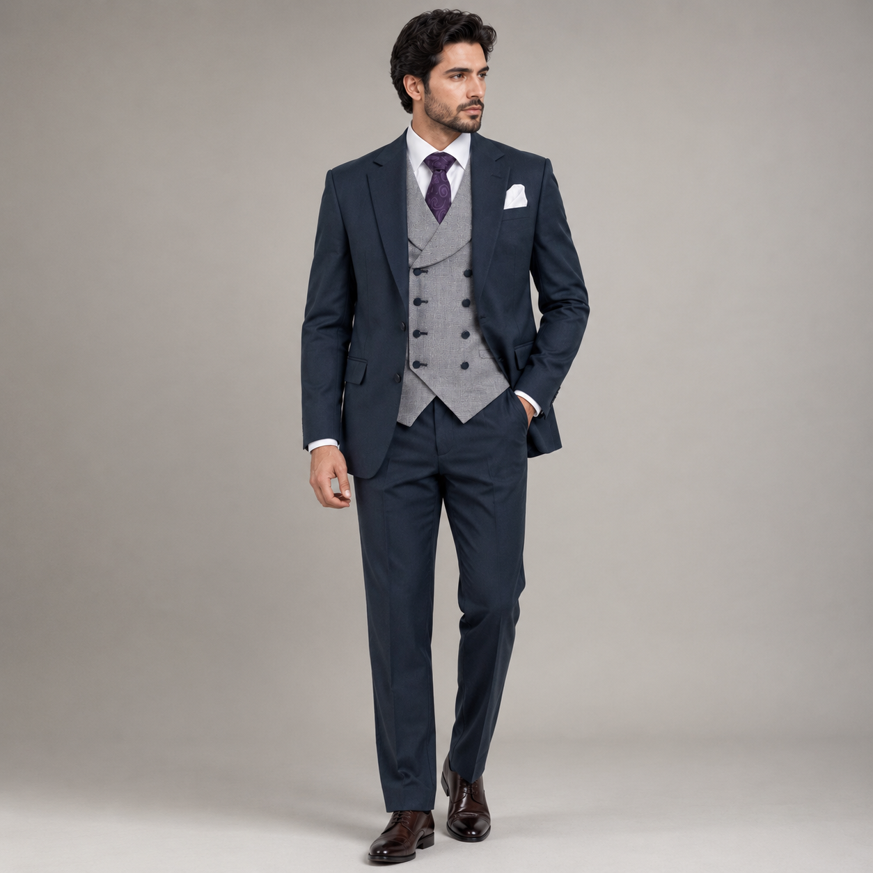 
                  
                    Zinc Blue 3 Piece Suit for Men in Guabello Wool Cashmere
                  
                