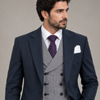 Zinc Blue 3 Piece Suit for Men in Guabello Wool Cashmere