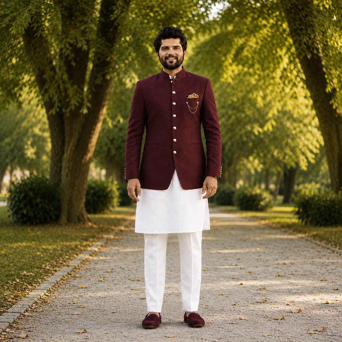 Burgundy Italian Tropical Super 180's Prince Coat Worn By Mr. Hamayan Tayyab