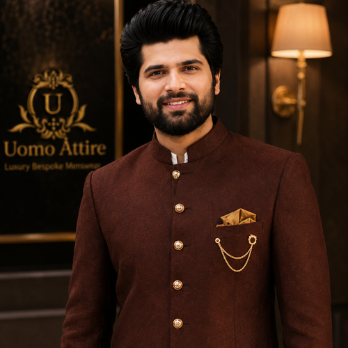 Burgundy Italian Tropical Super 180's Prince Coat Worn By Mr. Hamayan Tayyab