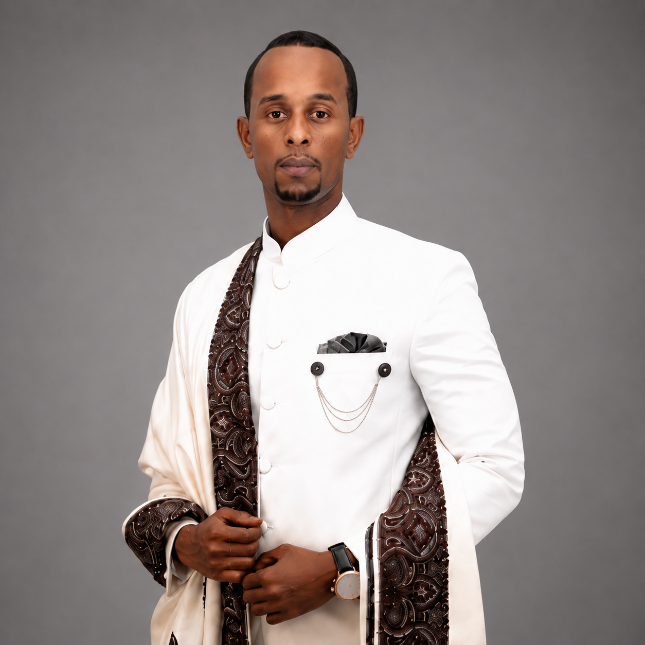 
                  
                    Mr. Abdirisak Ainan wearing White Prince Coat for Wedding in High Gauge Italian Wool
                  
                