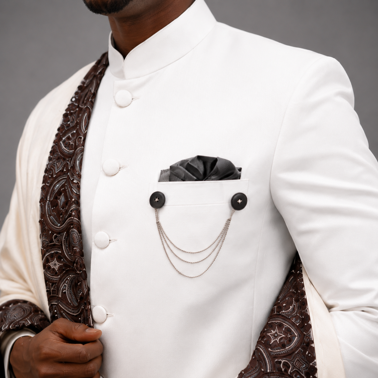 
                  
                    Mr. Abdirisak Ainan wearing White Prince Coat for Wedding in High Gauge Italian Wool
                  
                