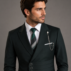 Dark Green Double Breasted Suit for Men in Biella 180's