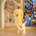 Cream Embroidered & Embellished Groom Sherwani Worn by Mr. Khuram Shehzad