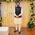 Black Jacquard Embroidered Waistcoat for Men Worn by Dr. Hasham