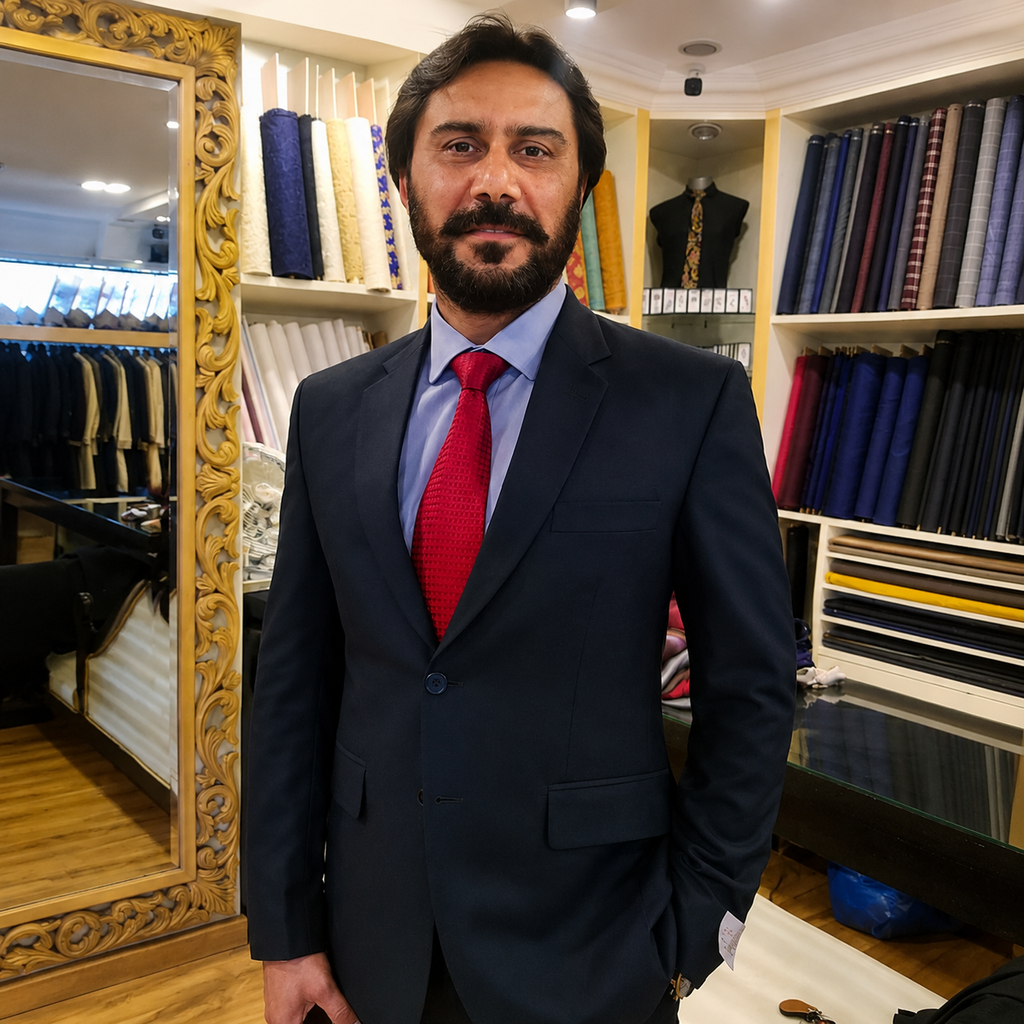 Navy Blue 3-Piece Business Suit for Men Worn By SSP Ch. Sohail