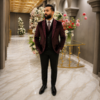 Maroon Velvet Embroidered 3-Piece Tuxedo Worn By Mr. Zeeshan