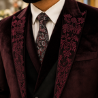 Maroon Velvet Embroidered 3-Piece Tuxedo Worn By Mr. Zeeshan