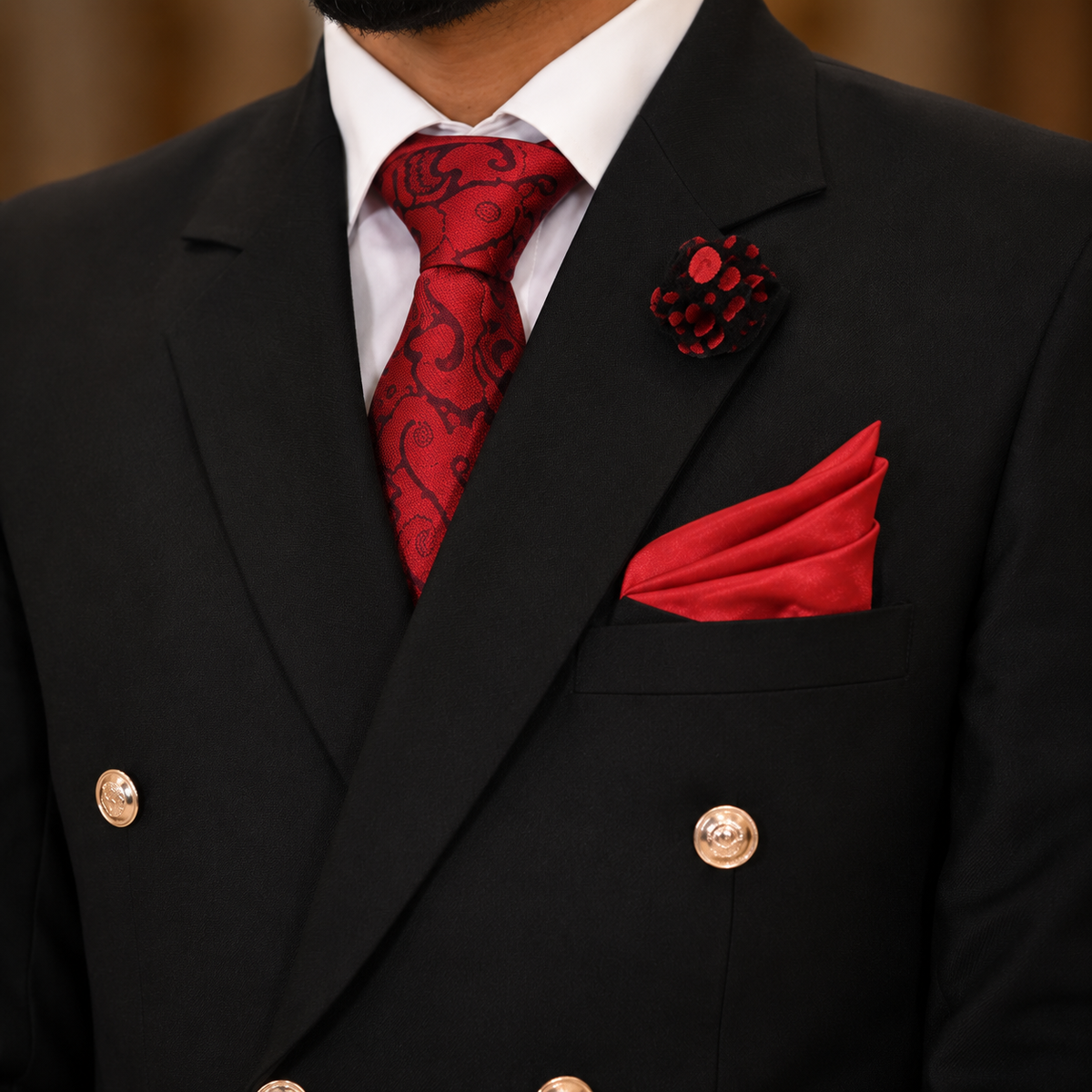 Black Suiting Fabric Double-Breasted Suit for Men Worn By Mr. Faizan