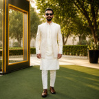Ivory Embroidered Prince Coat for Men Worn By Our Client Mr. Zohaib