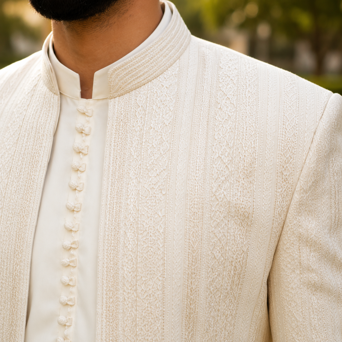 Ivory Embroidered Prince Coat for Men Worn By Our Client Mr. Zohaib