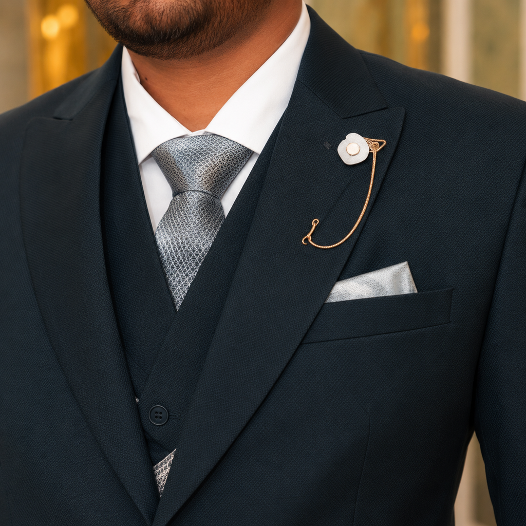 Dark Teal Suiting Fabric 3-Piece Suit for Men Worn By Mr. M Nouman