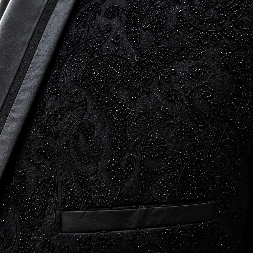 Black Embroidered with Hand Embellished Tuxedo for Men Worn by Mr. Hafiz Zaheer
