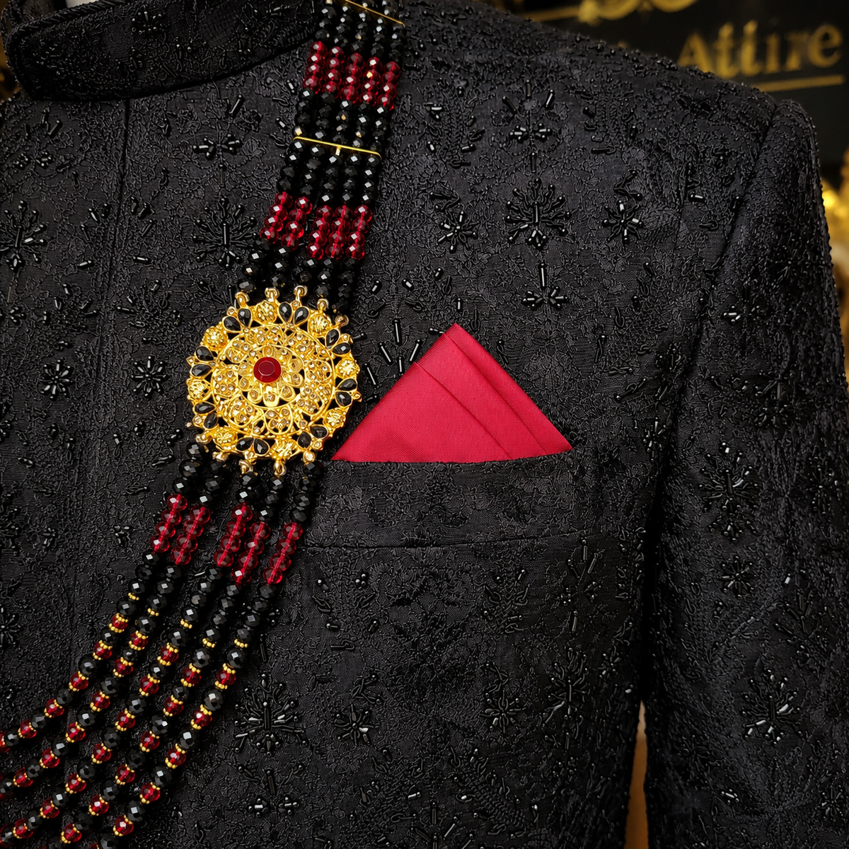 Black Embroidered & Embellished Groom Sherwani