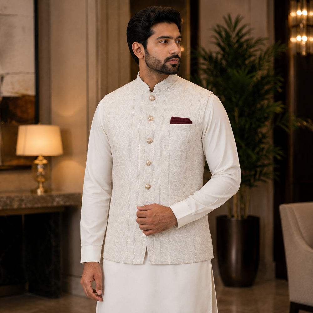 long white waistcoat kurta