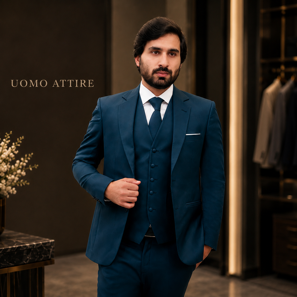 Zinc Blue Superfine 120's Wool 3-Piece Suit Worn by Mr. Afaq Riaz