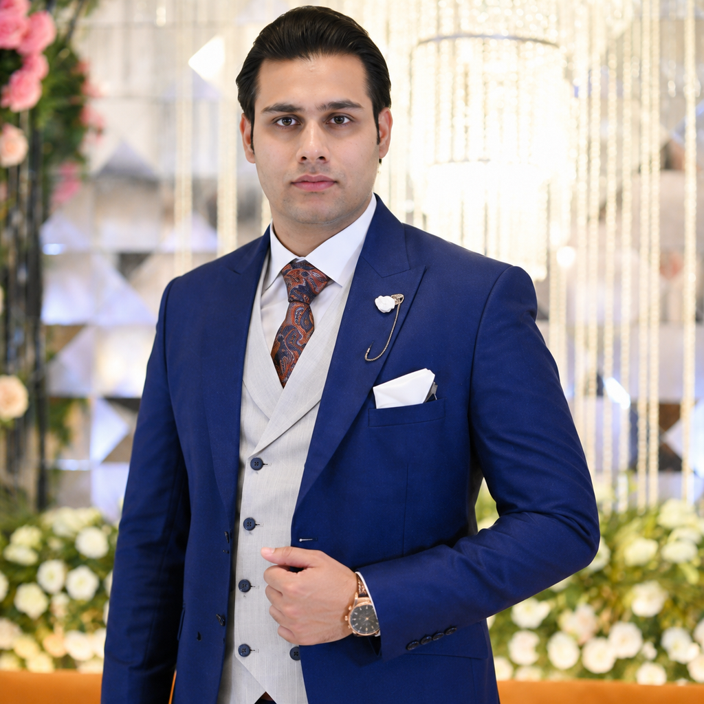 Royal Blue Tropical Fabric 3-Piece Suit for Men Wear By Our Client Mr. Hamza