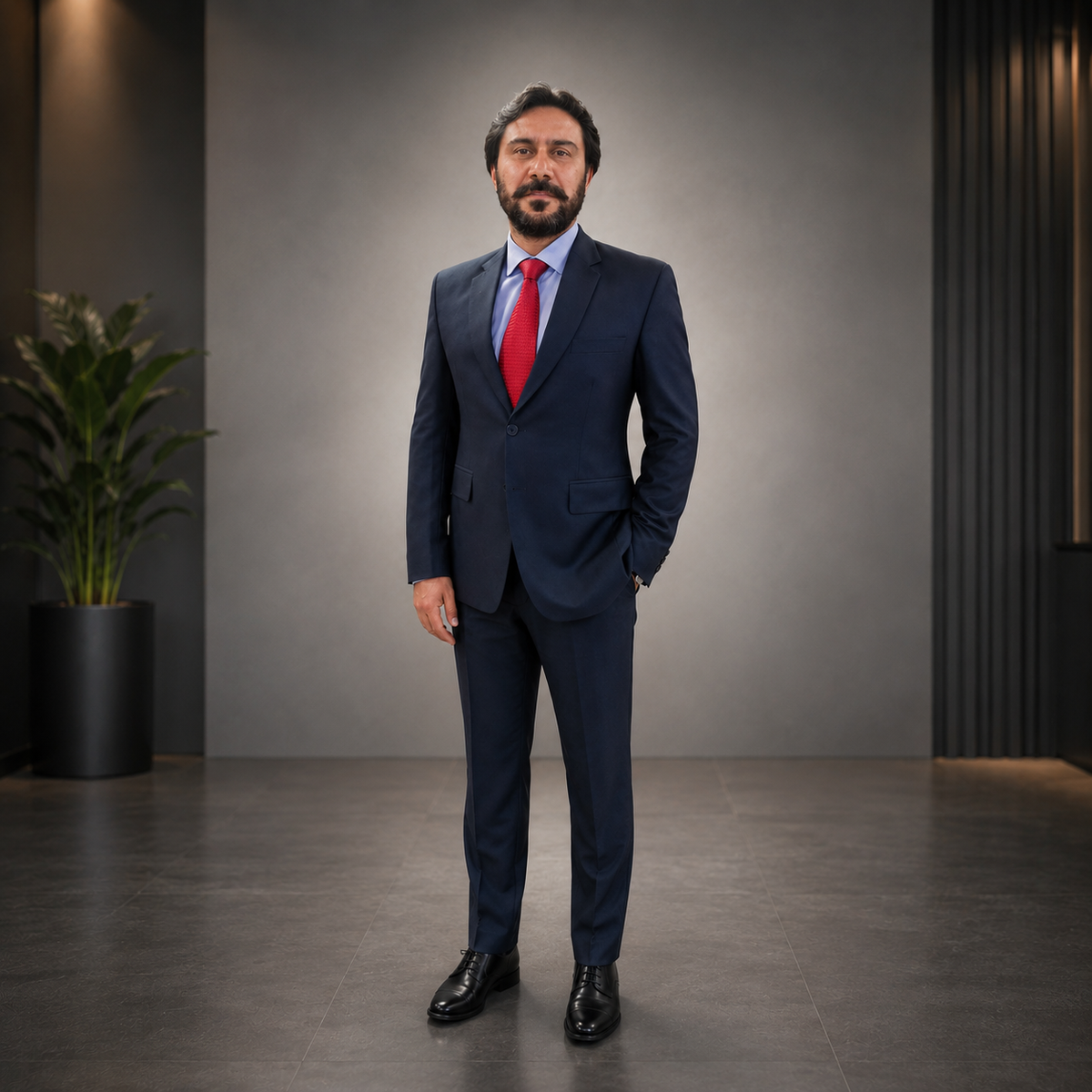 Navy Blue 3-Piece Business Suit for Men Worn By SSP Ch. Sohail