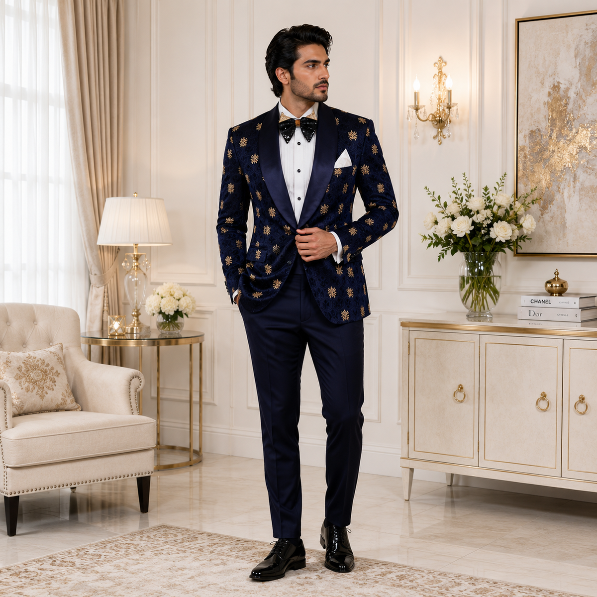 Navy Blue Italian Cut Mens Prom Tuxedo Suit