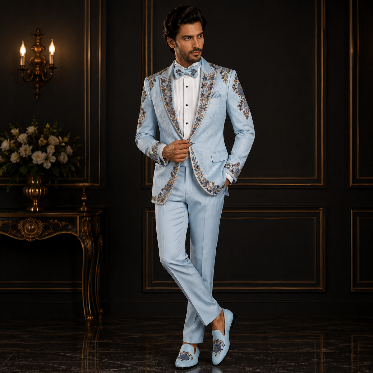 Baby Blue Luxury Designer Wedding Tuxedo Suit