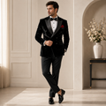 Black Velvet Double Breasted Tuxedo Suit for Men