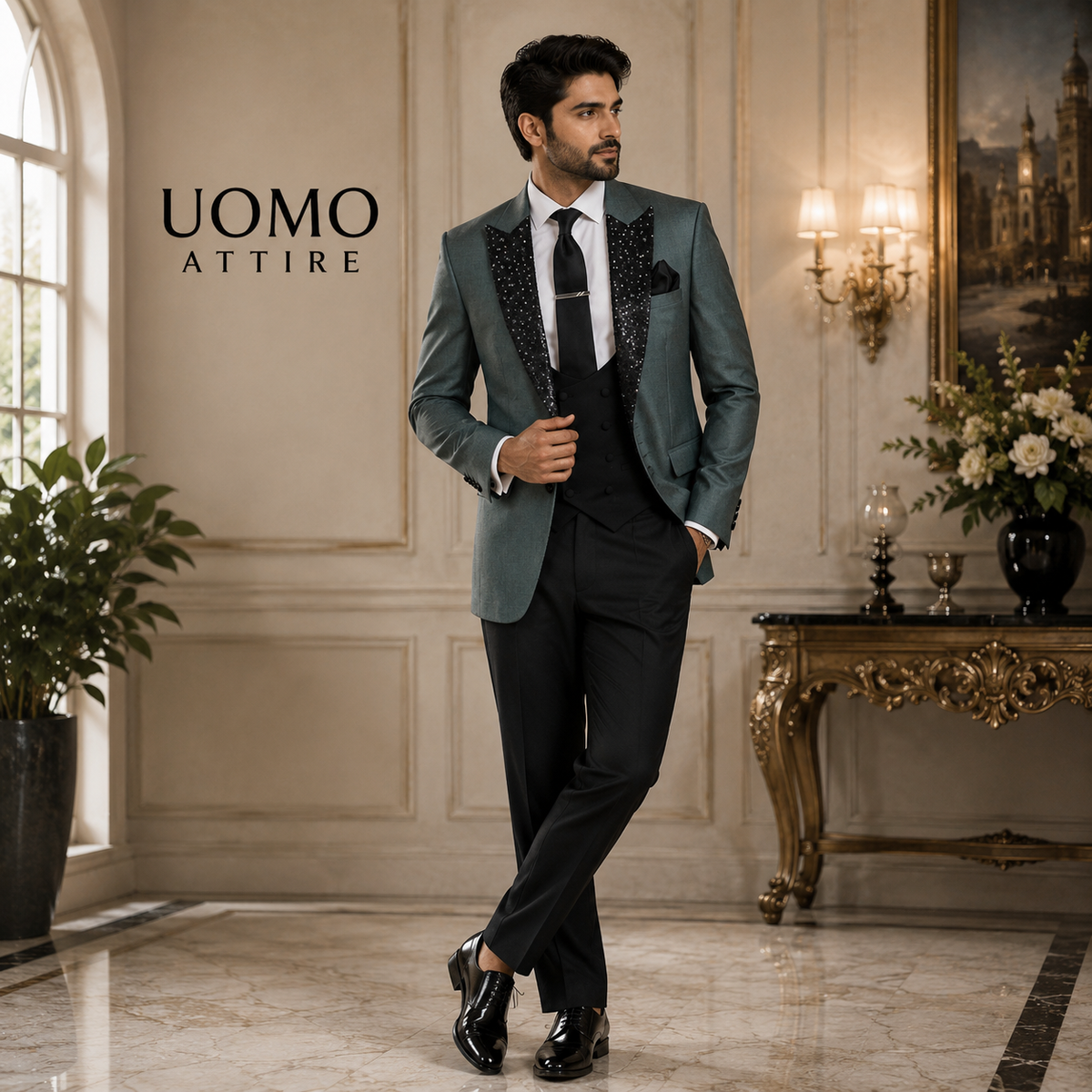 Sage Green Tuxedo 3 Piece Suit for Men