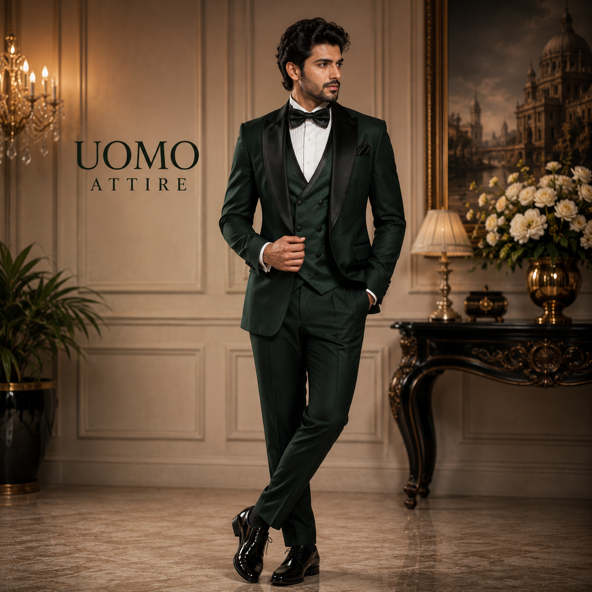 Forest Green Tuxedo Suit with Black Shawl Collar