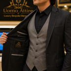 Men's Luxury Charcoal Grey Embroidered 3-Piece Suit (Worn by Pakistani Cricketer Muhammad Irfan)