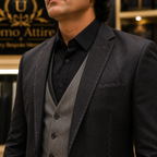 Men's Luxury Charcoal Grey Embroidered 3-Piece Suit (Worn by Pakistani Cricketer Muhammad Irfan)