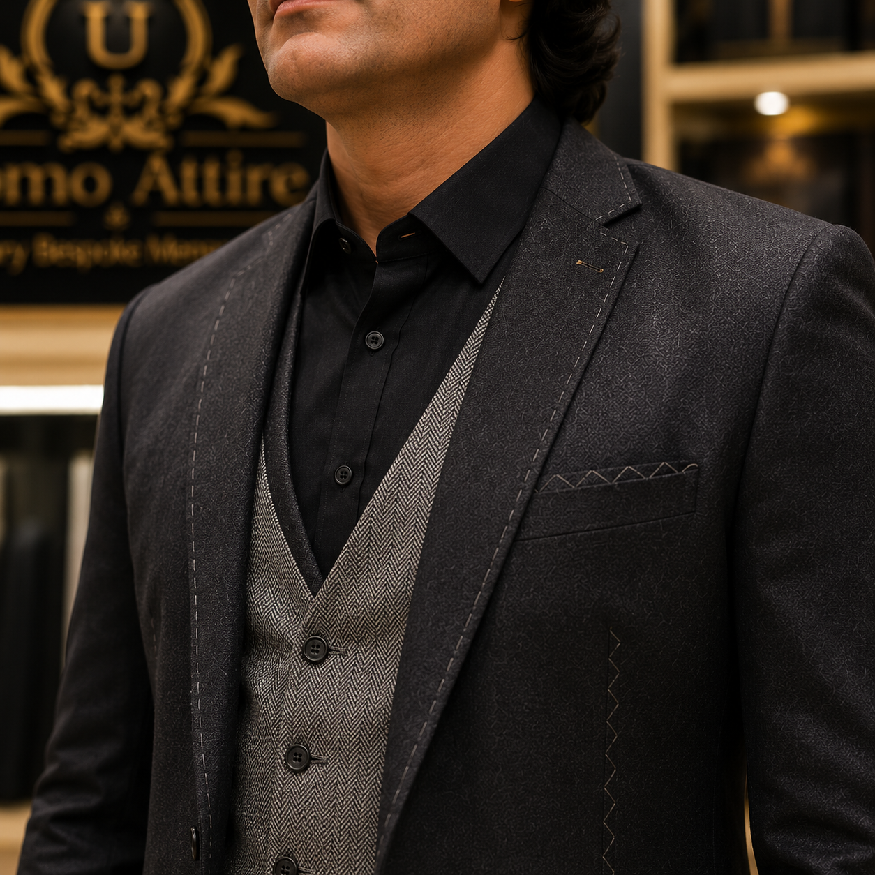 
                  
                    Men's Luxury Charcoal Grey Embroidered 3-Piece Suit (Worn by Pakistani Cricketer Muhammad Irfan)
                  
                