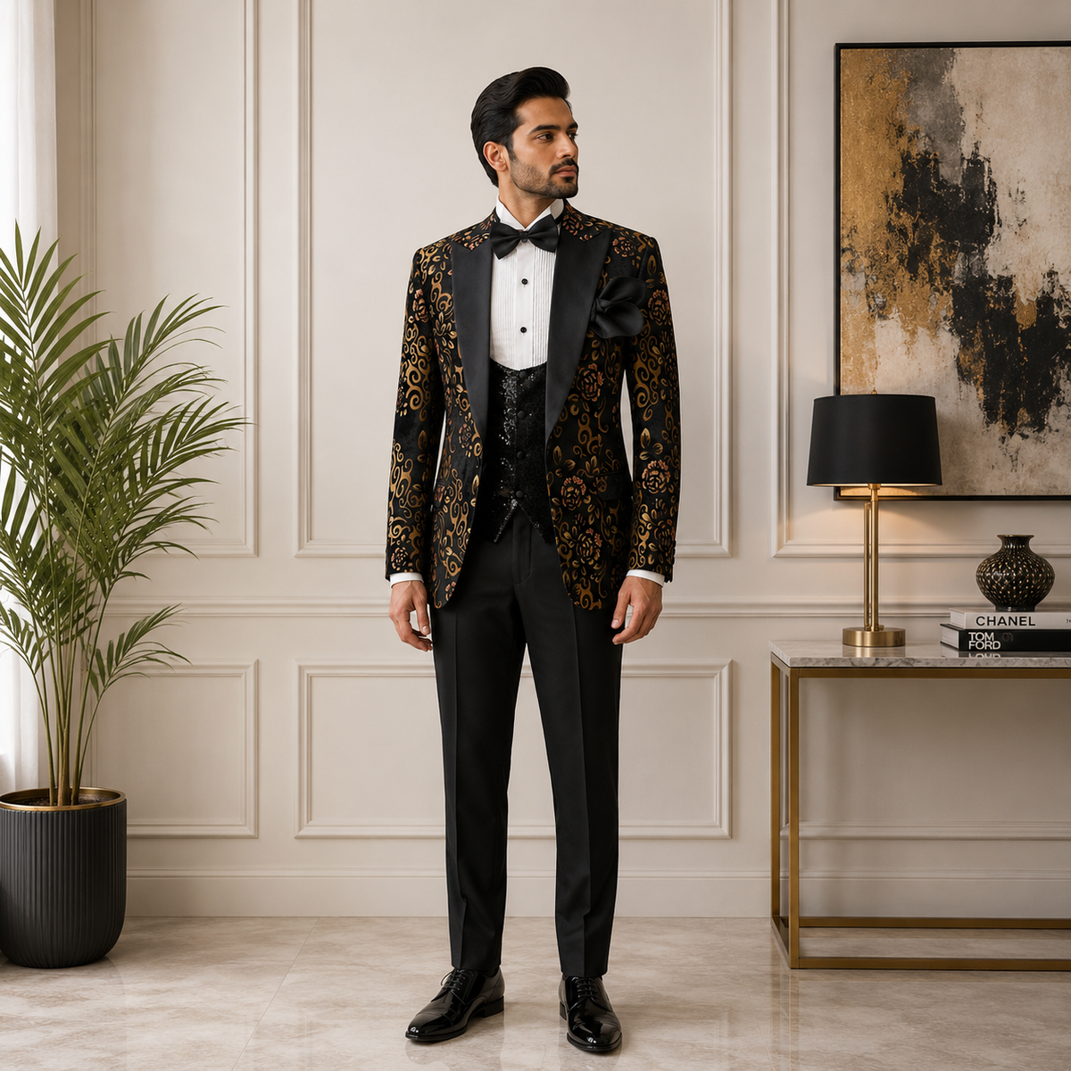 Self-Designed Stylish Tuxedo 3 Piece Suit for Men